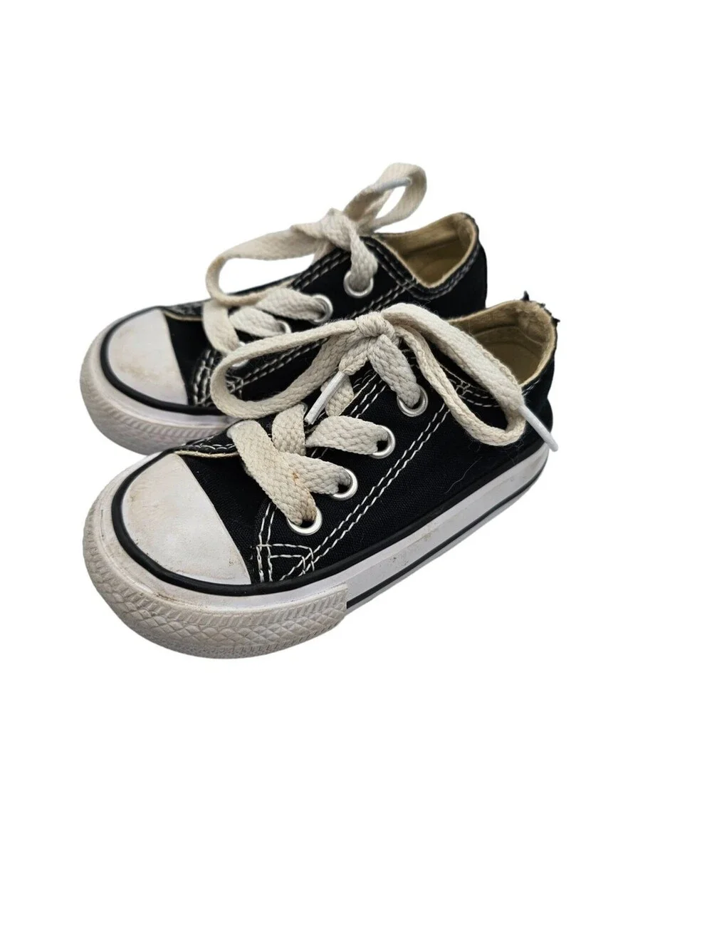 Converse Baby Sz 4 Classic Low Top Lace Up Sneakers Black White Tennis Shoes
